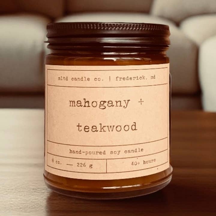 Mahogany + Teakwood Soy Candle: Mahogany, Oak, Musk Scent for wholesale by MLTD Candle Co.