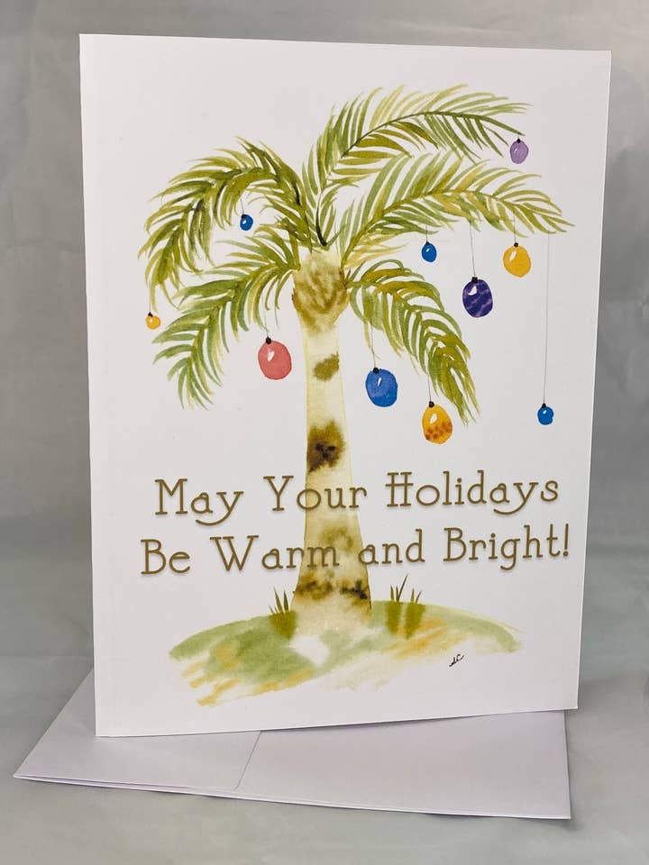 Tropical Christmas Card, Palm Tree Christmas Card, Blank for wholesale by Lone Fir Artisans