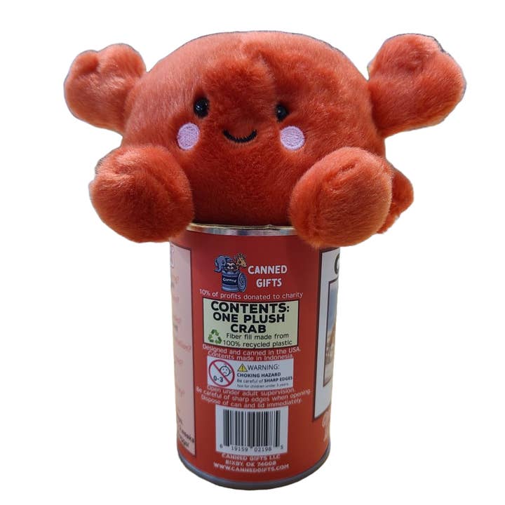Canned Gifts - Wholesale Stuffed/Plush Toy - Kids & Baby - Sandy the Canned Crab - Eco-Friendly Plush w/Jokes4