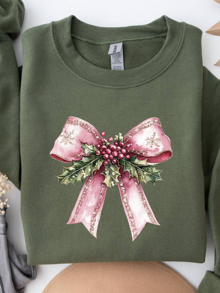 Coquette Bow Christmas Sweatshirt for wholesale by Midday USA