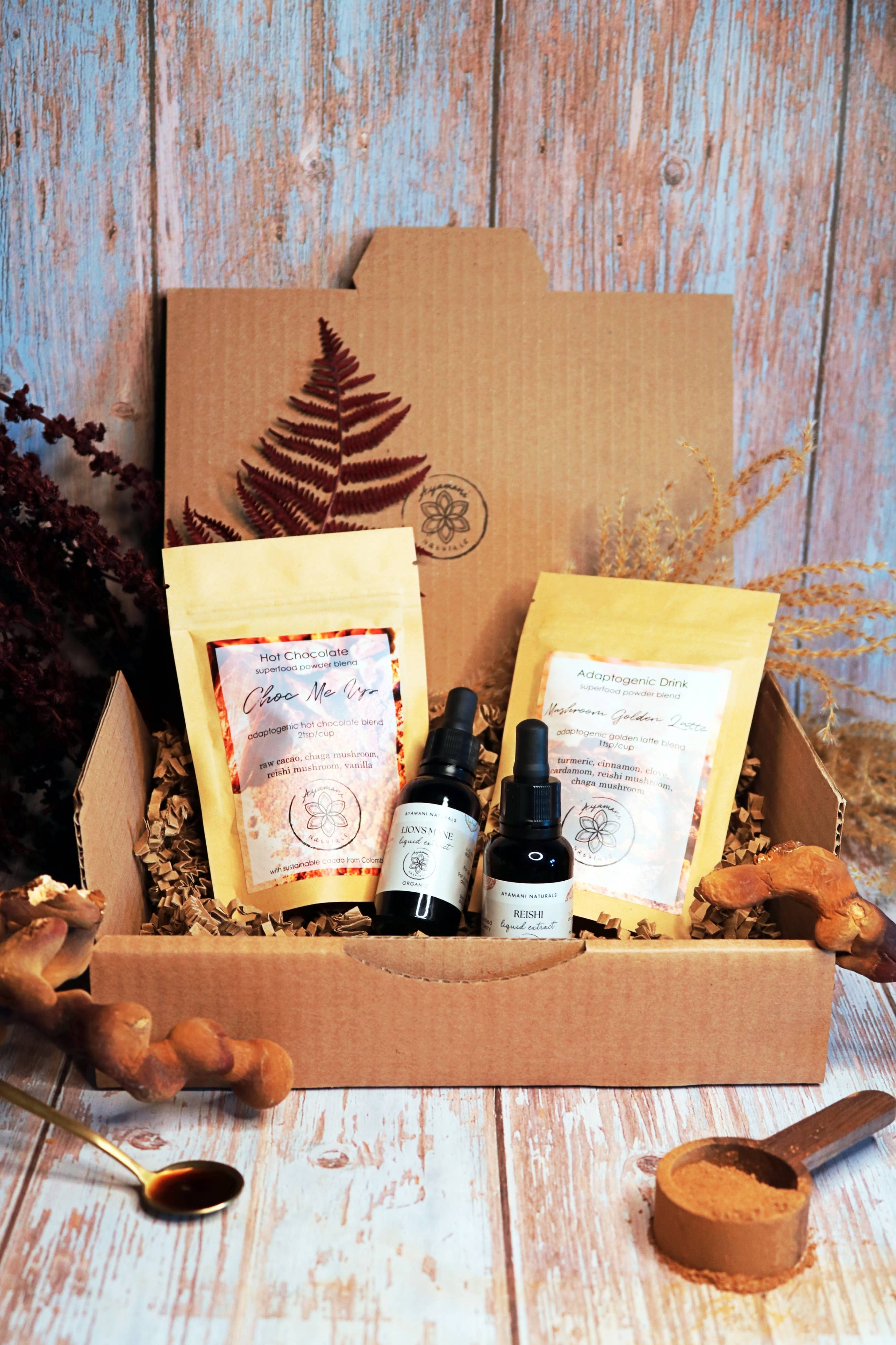 Ayamani Naturals - Wholesale Tincture - MUSHROOM RITUALS BOX | liquid extracts, cacao & golden latte4