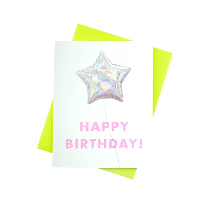 "Buon Compleanno" Palloncino Stella Iridescente - Carta Risograph per la vendita all'ingrosso da parte di Next Chapter Studio