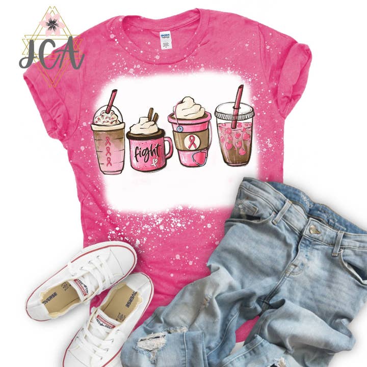 Camisa blanqueada en café para concientizar sobre el cáncer de mama para venta al por mayor de Jocelyn's Comfy Apparel