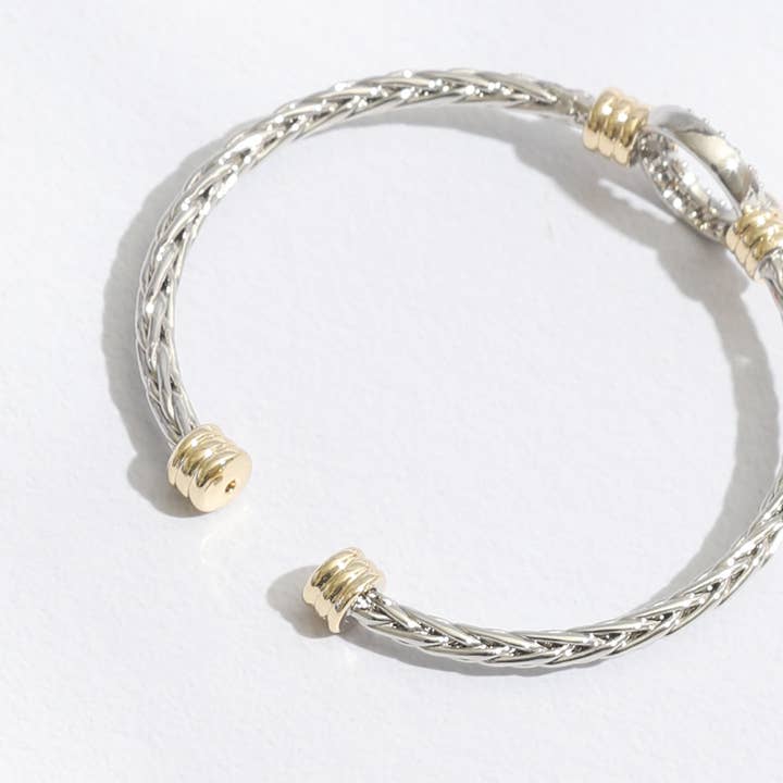 Braided Bangle CZ Two Tone Cuff Bracelet for wholesale on Faire6