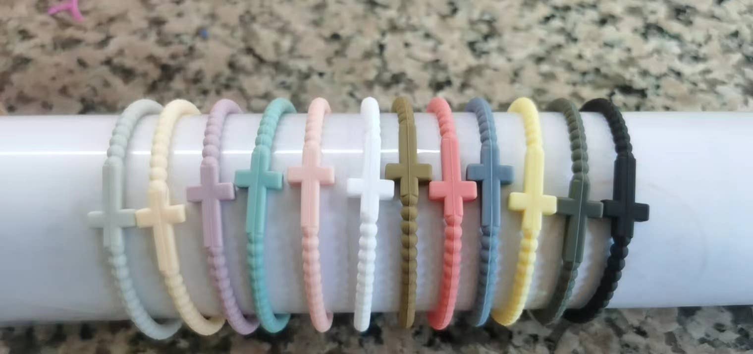 MKS America - Wholesale Bangle Bracelet - Jesus Bracelets Silicone Cross Bracelets set15