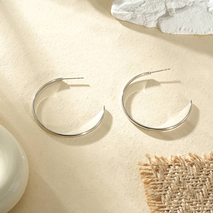 Sølvfarvede åbne runde creoler øreringe for engroshandel hos joya