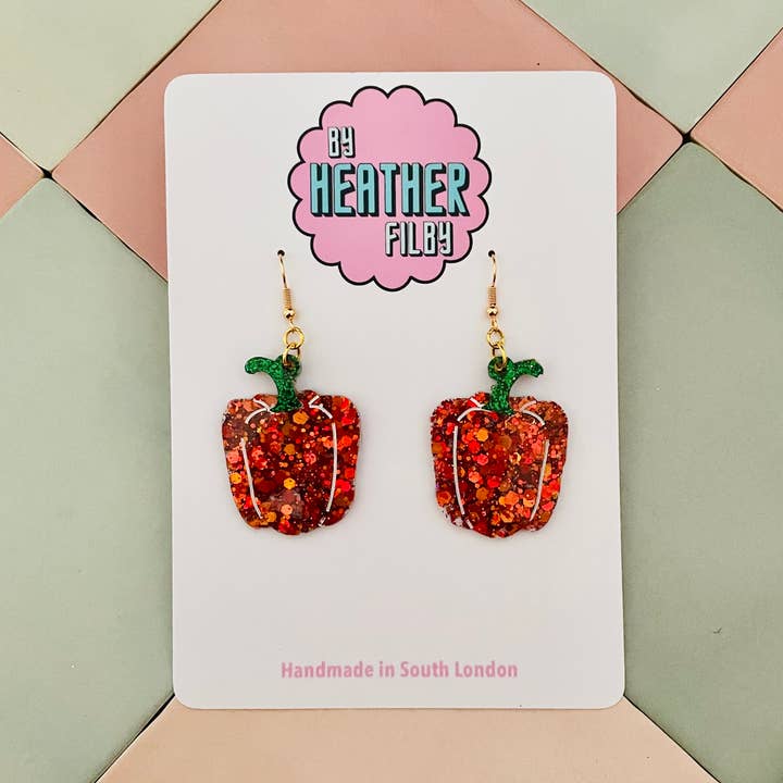 Bell Pepper Glitter Resin Earrings (MORE COLOURS) for wholesale by By Heather Filby