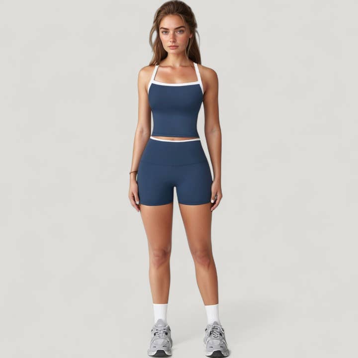 Active by Anna-Kaci - Wholesale Athletic Top - Women's - Square Neck Cropped Active Tank with Contrast Trim and Built14