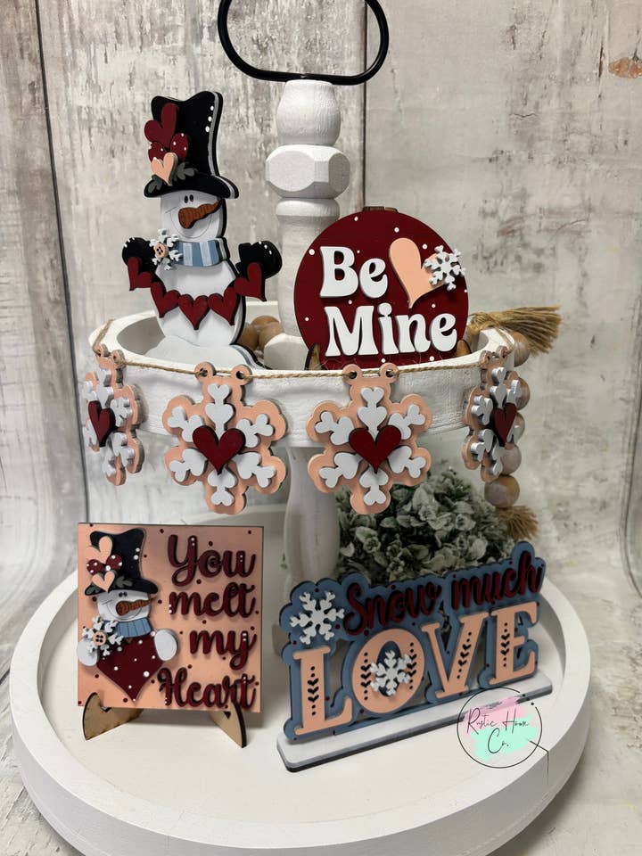 Kit de bricolaje para bandeja de niveles con muñeco de nieve de San Valentín para venta al por mayor de Rustic Home Co LLC
