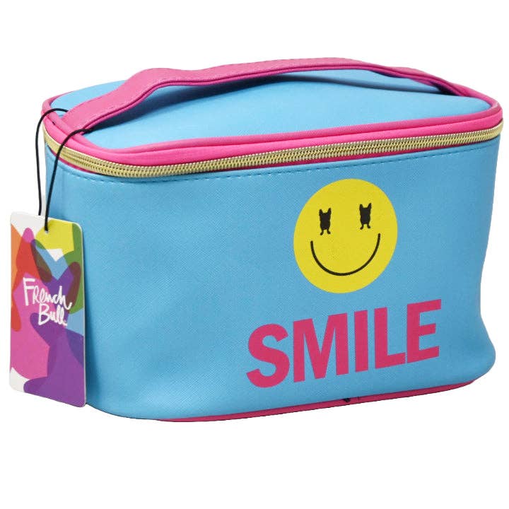 *OUTSIDE OF CA* BLUE SMILE PRINT COSMETIC TRAIN CASE C/P 20 for wholesale by GreatBuy.com