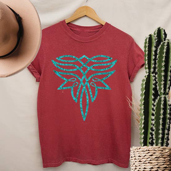 LaLaSista - Wholesale Screen Printed T-Shirt - Women's - WESTERN TURQUOISE BOOT STITCH GRAPHIC T SHIRT
