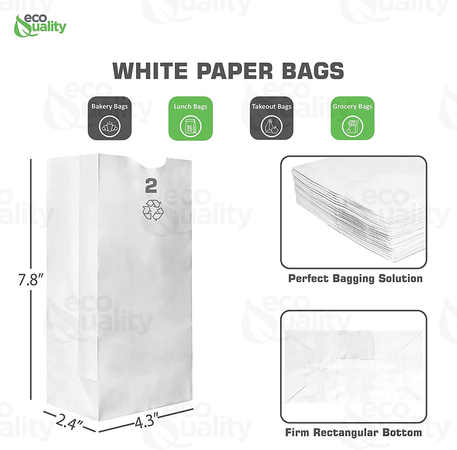 EcoQuality - Wholesale Food Storage Wrap/Bag - 2LB White Kraft Paper Bags, Bakery Bags, Candy Bags, Party2