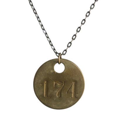 Vintage brass tag necklace for wholesale by Amy Pfaffman Jewelry