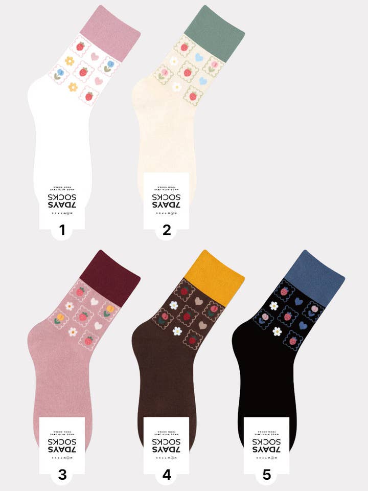 Women's Crew Cottage Garden Pattern Socks - Made in Korea for wholesale by 7DAYSSOCKS