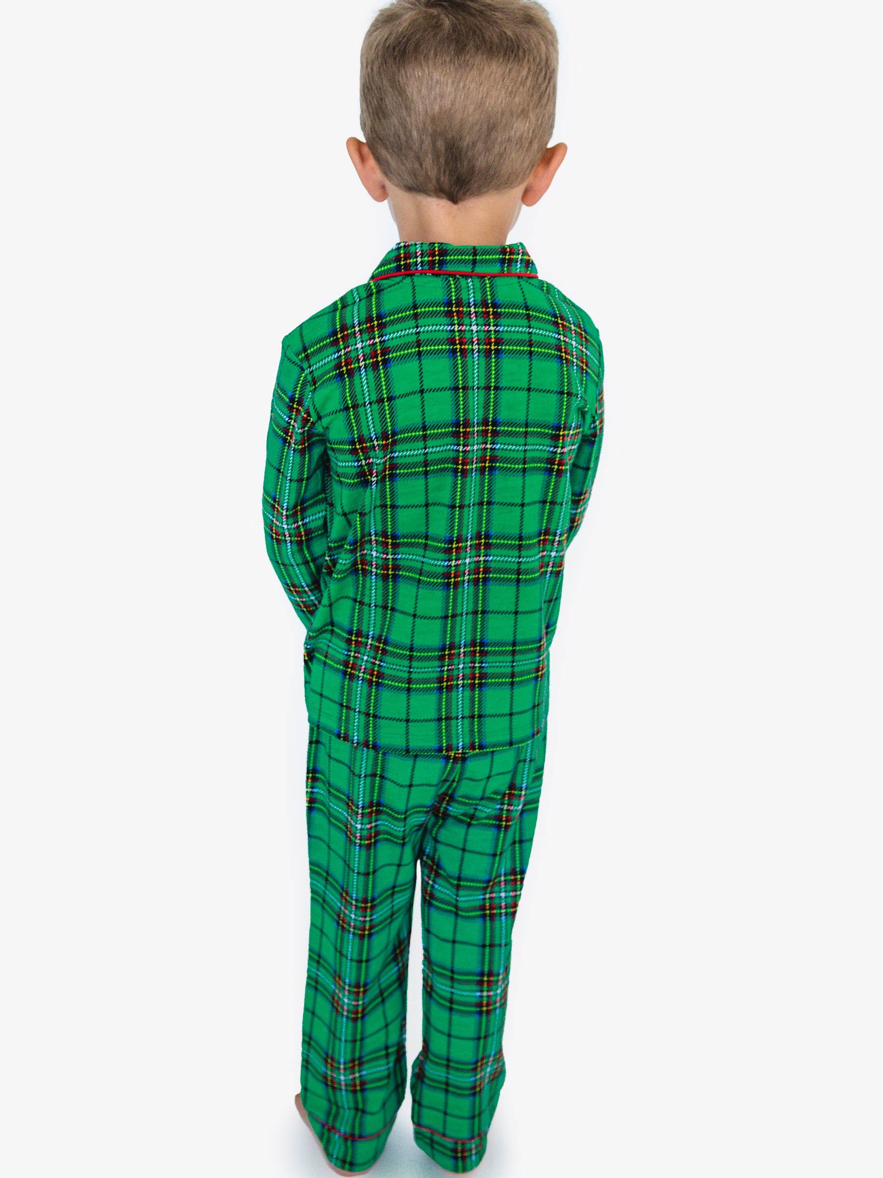 SoftSnooze™ Boys Green Nicholas Plaid Long Sleeve Button Up Pajama Set for wholesale on Faire2
