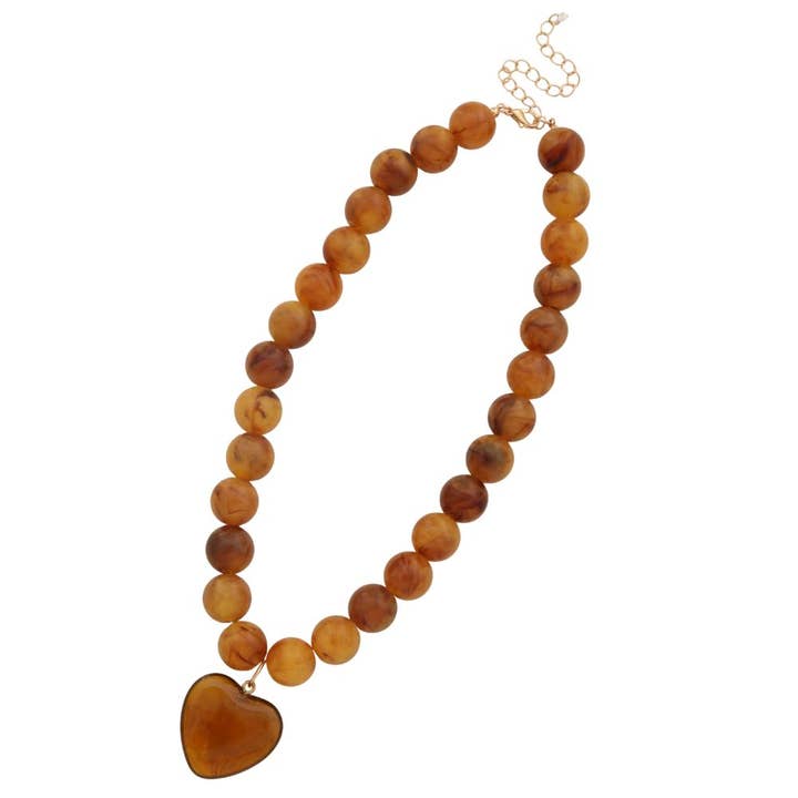 JOIA ACCESSORIES - Wholesale Beaded/Pearl Necklace - PUFFY HEART BEADED NECKLACE, J 34352