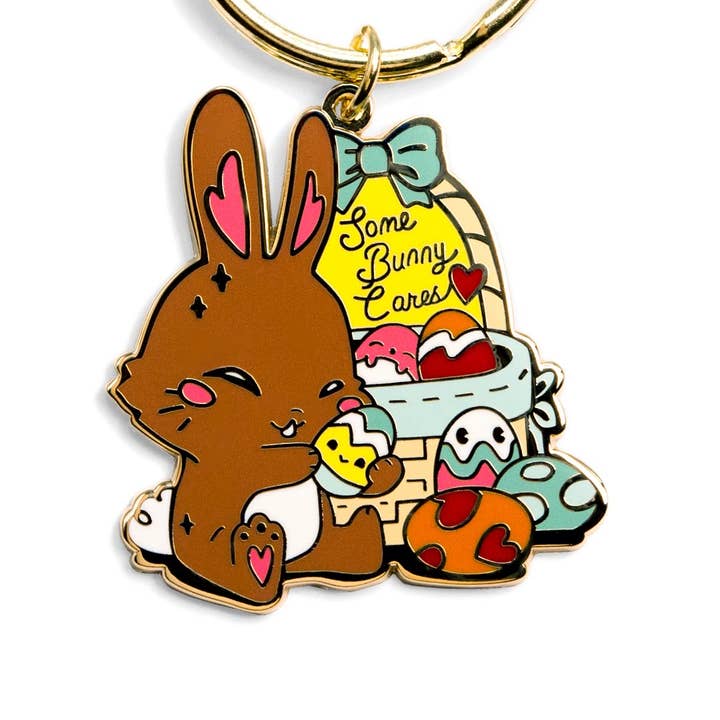 Some Bunny Cares Enamel Keychain, father's day gift, rabbit for wholesale by Flair Fighter