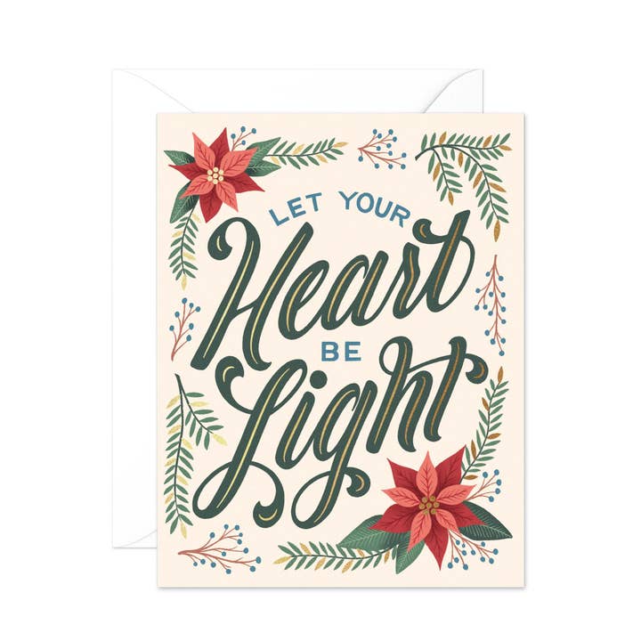 Let Your Heart Be Light Gold Foil Holiday Greeting Card for wholesale by By Amanda Fitz