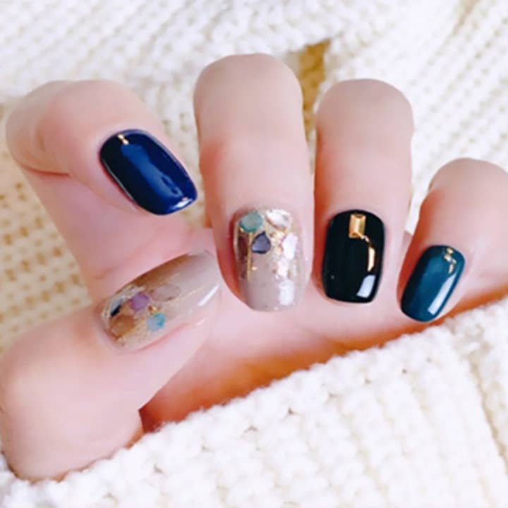 ClebleNails - Wholesale Nail Art/Decal - Black Nail Wraps / Navy Blue Nail Polish Strips / Gold Glitter 3D Nail Stickers / Kpop Korean Nail Wraps / Women Nail Wraps Free Shipping US