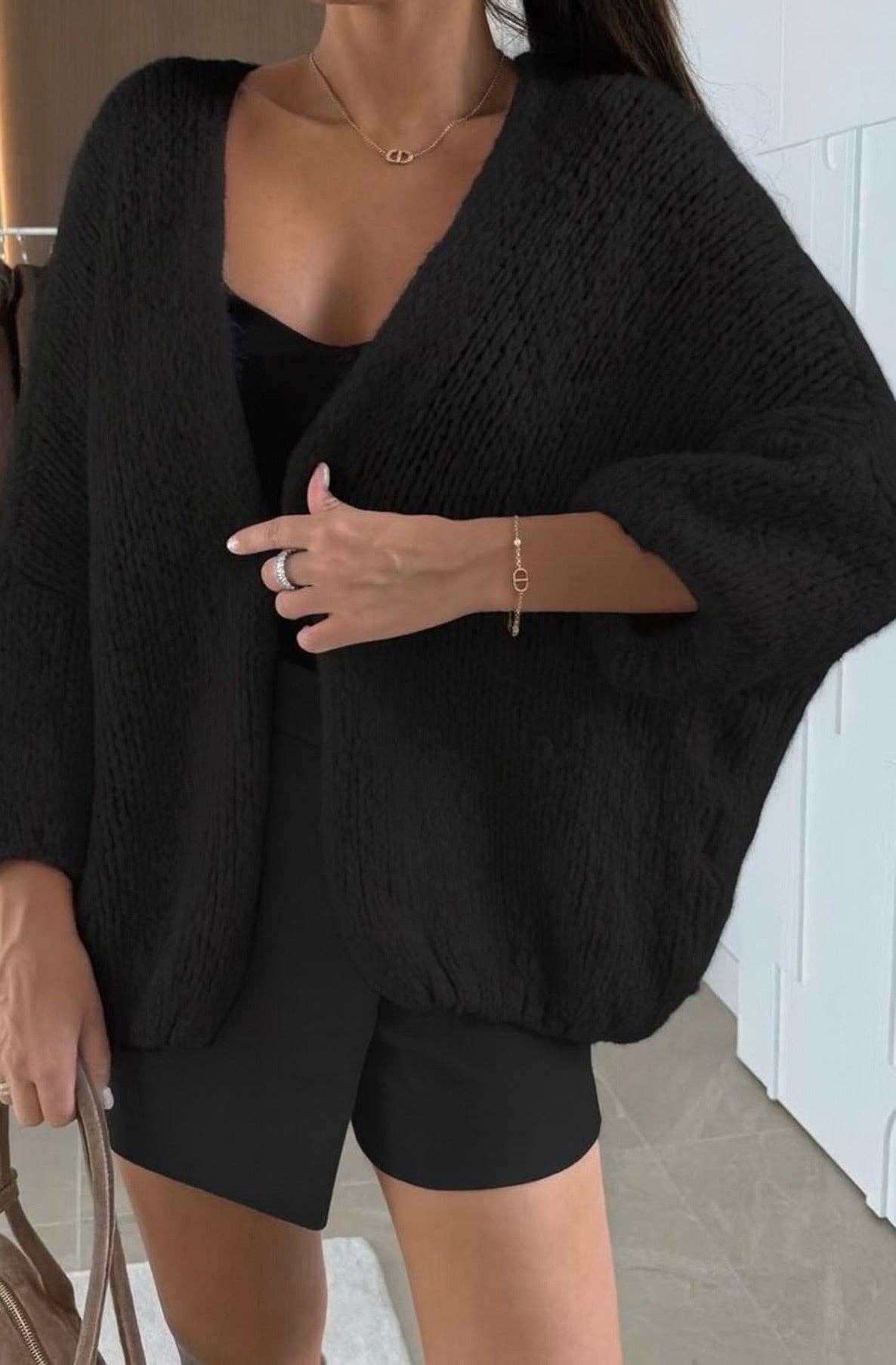 Black Romy Oversized Knitted Cardigan-Black for wholesale on Faire