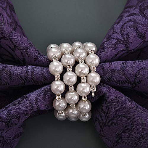 Silver Napkin Rings Pearl Crystal Set of 4 for wholesale on Faire2
