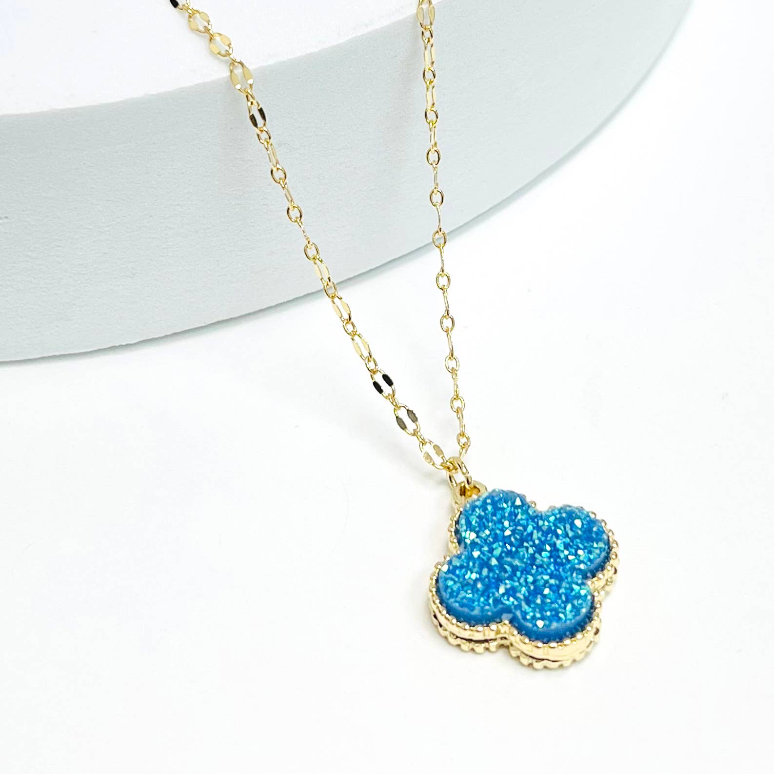 StarryNYC - Wholesale Pendant/Charm Necklace - Resin Druzy Clover Pendant Chain Necklace 9