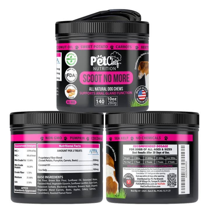 Pet Chef SCOOT NO MORE Integratori da masticare morbidi, 140 ct, 10 oz per la vendita all'ingrosso da parte di Global Private Brands