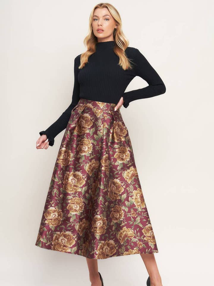 A printed woven full midi skirt - IK7729 for wholesale by FLYING TOMATO