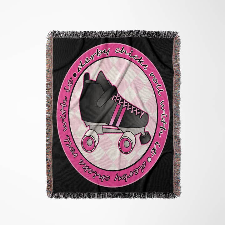 3dRose - Wholesale Throw Blanket - 3dRose, Derby Chicks Roll With It Pink and Black with Black Roller Skate, Blanket