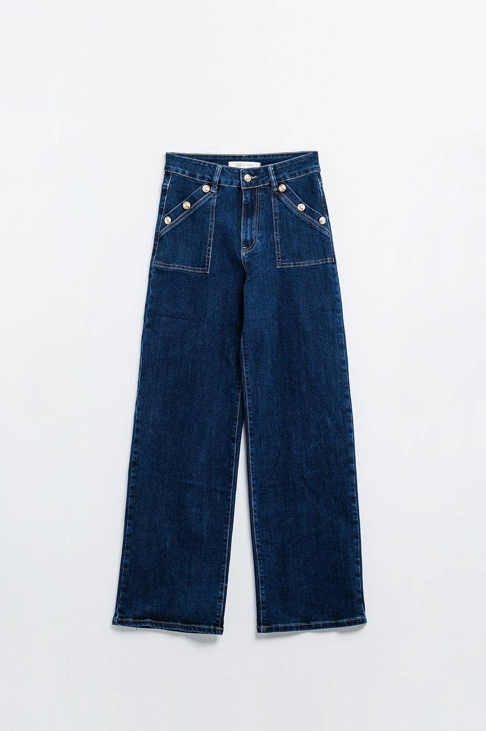 Blue Wide leg jeans with 3 button detail for wholesale on Faire5