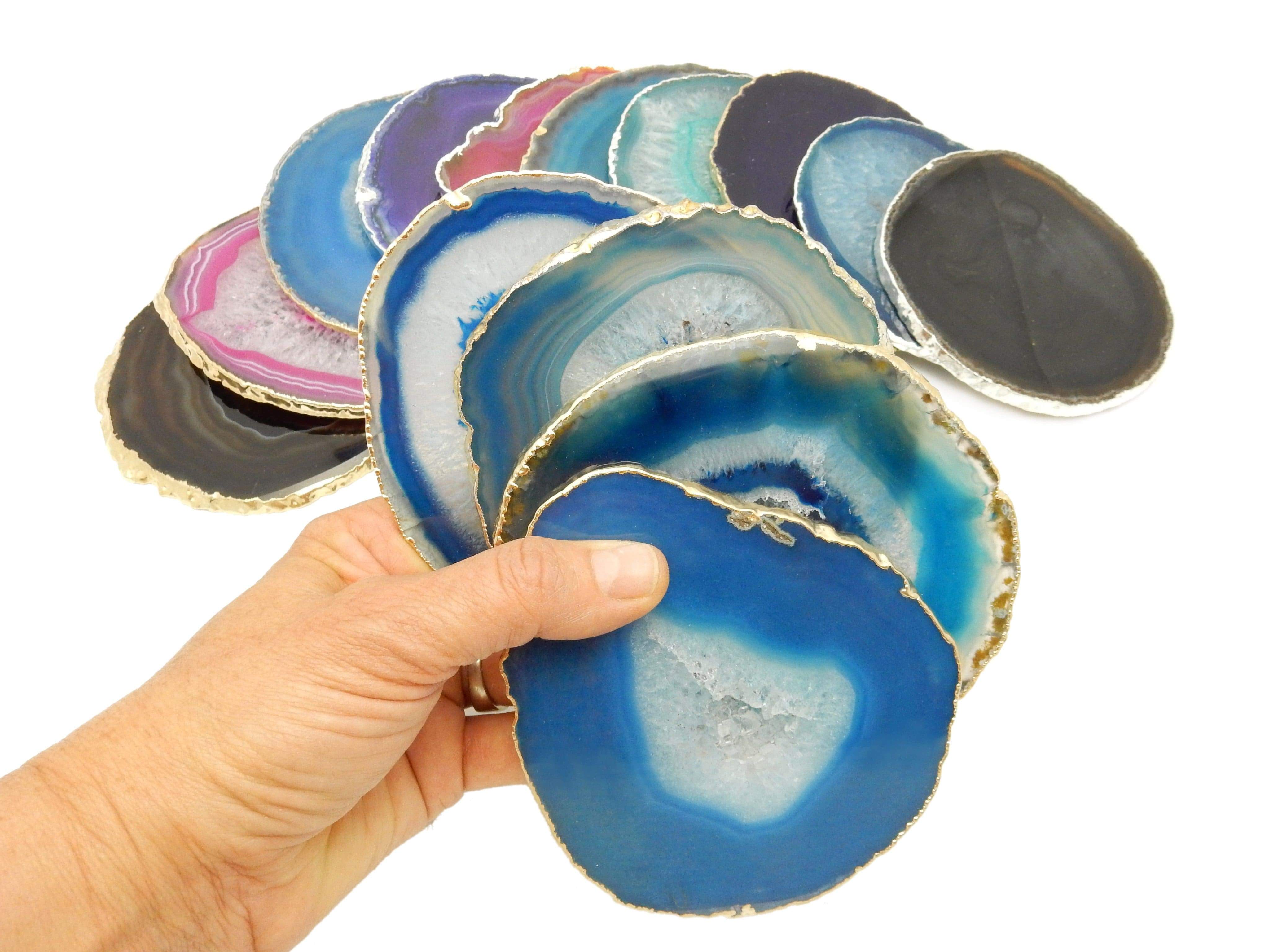 Rock Paradise - Wholesale Coasters - Set of 4 Agate Crystal Coasters Gold /Silver Electroplated 14