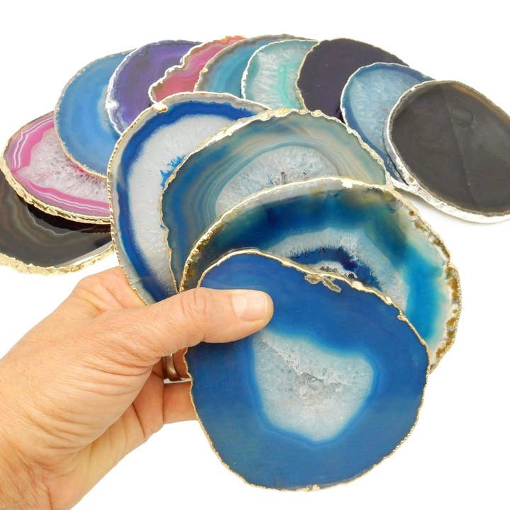 Rock Paradise - Wholesale Coasters - Set of 4 Agate Crystal Coasters Gold /Silver Electroplated 14