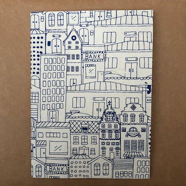 Luna-Leena  - handmade in Nepal - Wholesale Notebook - notebook A5 - Dutch houses print blue - handmade ecopaper1