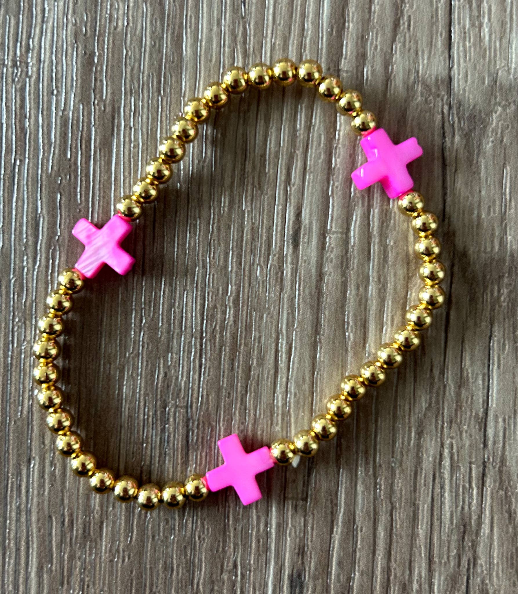 JILLIAN INK LLC - Wholesale Beaded Bracelet - Gold with Colored Cross Beaded Stretch Bracelet0