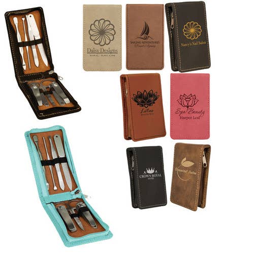 Coffret cadeau de manucure en similicuir lasérable de 7 pièces pour la vente par Happy Gift Express