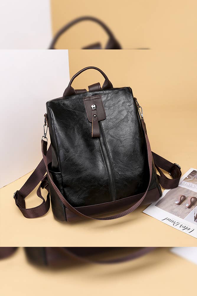 UNISHE – Mochila - Mulher por atacado – Mochila Lisa com Zíper PU MOQ 3pcs ZK1134