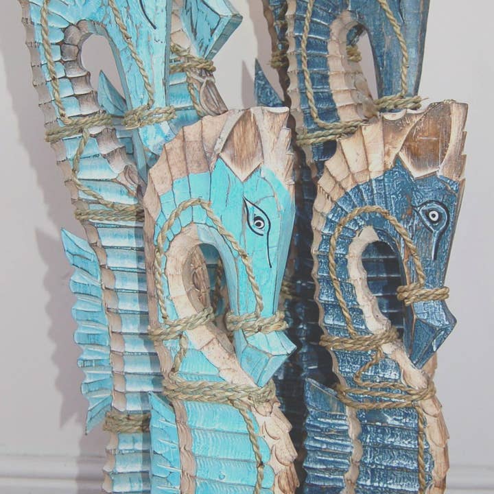 Batik Indah - Wholesale Decorative Figurine - Standing Wooden Sea Horses - Nautical - 100cm, 80cm and 60cm