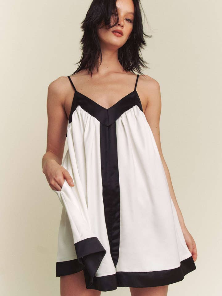 Hers & Mine - Wholesale Romper - Women's - CONTRAST HEM LINE WIDE A LINE ROMPER