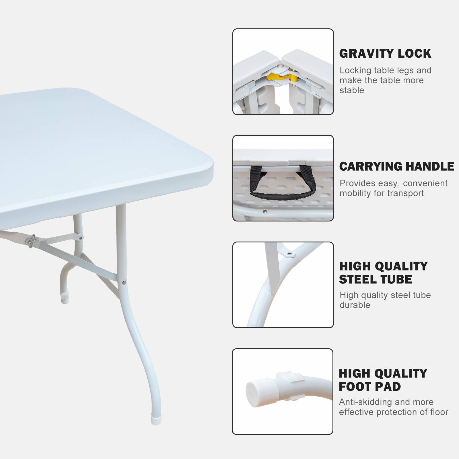 39F Inc. - Wholesale Patio Table - 4/6/8ft  Folding Table for Camping, Picnics & Parties, White13