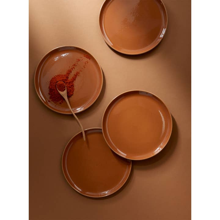 GHARYAN Stoneware & Olive Wood Tableware | USA - Wholesale Dinner Plate - Handmade Stoneware Flat Salad/Dinner Plate | Edan 9.4"5