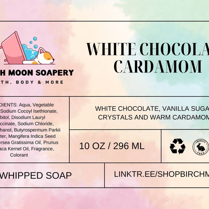 Savon fouetté au chocolat blanc et à la cardamome pour la vente par Birch Moon Soapery