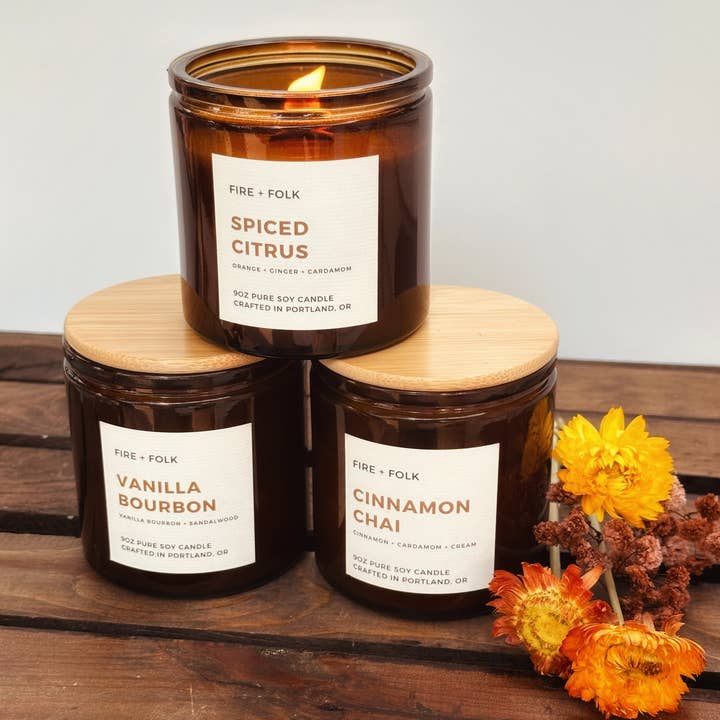 FIRE + FOLK - Wholesale Jar/Filled Candle - Cranberry Cocktail | 9oz Wood Wick Soy Candle4