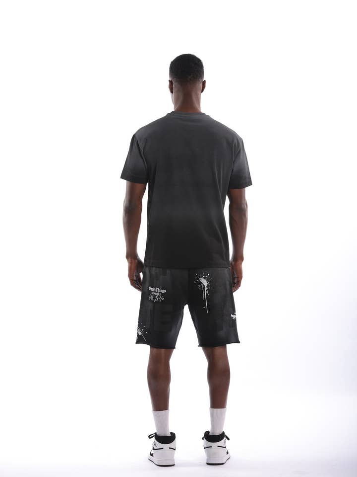 LEFT POINT - Wholesale Top & Short Set (NOT Loungewear) - Men's - 🎨 “Good Things” Graffiti Splatter Co-Ord Set – Urban Ink Edition - S25-14401