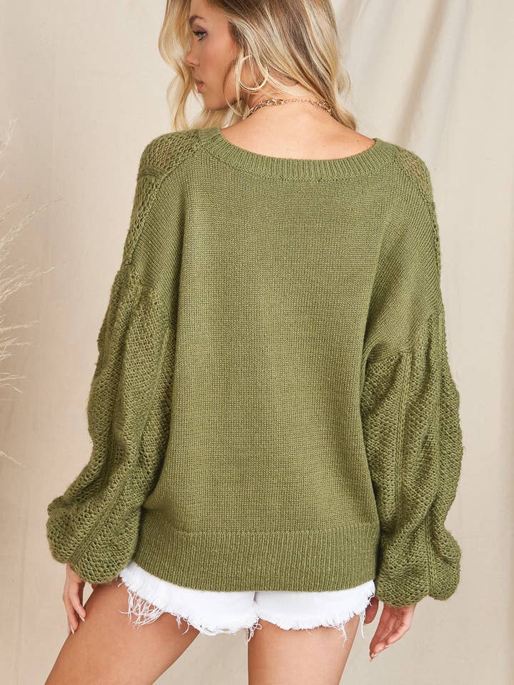 SOLID OLIVE WIDE SLEEVE KNIT SWEATER 30716 for wholesale on Faire4