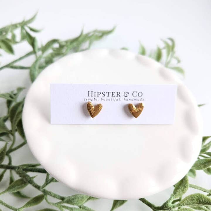 Taupe and Gold Heart Stud Earrings for wholesale by Hipster & Co