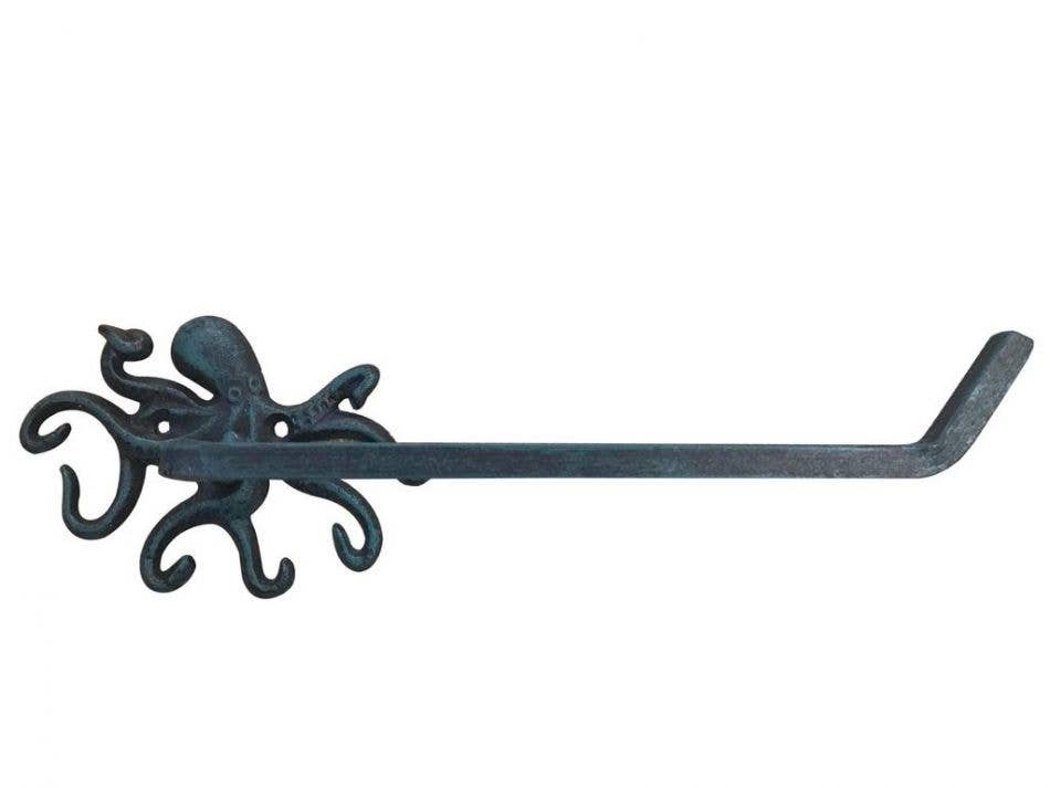 Hampton Ironworks – wholesale Toilet paper holder – Seaworn Blue Cast Iron Octopus Hand Towel Holder 11""1