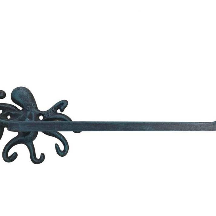 Hampton Ironworks – wholesale Toilet paper holder – Seaworn Blue Cast Iron Octopus Hand Towel Holder 11""1