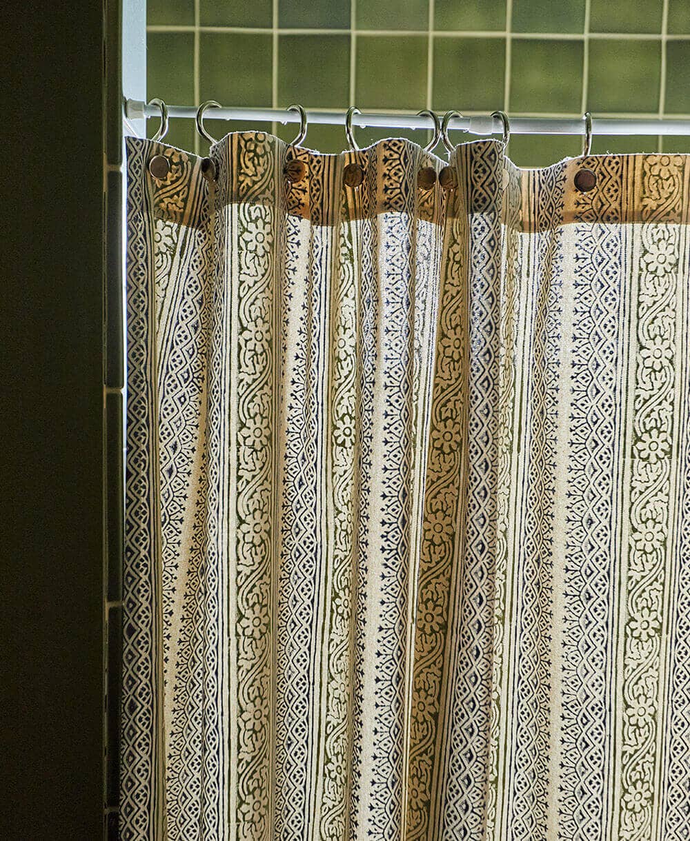 Anchal - Wholesale Shower Curtain - Floral Stripe Block Print Shower Curtain5