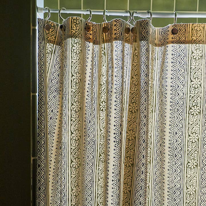Anchal - Wholesale Shower Curtain - Floral Stripe Block Print Shower Curtain5
