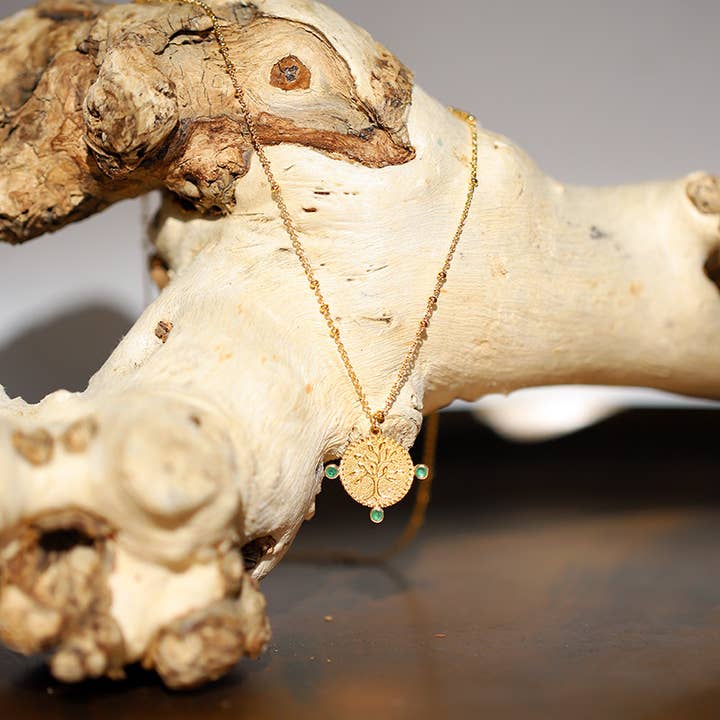 Tree Of Life Pendant Necklace Green Zirconia for wholesale by MOONSOON